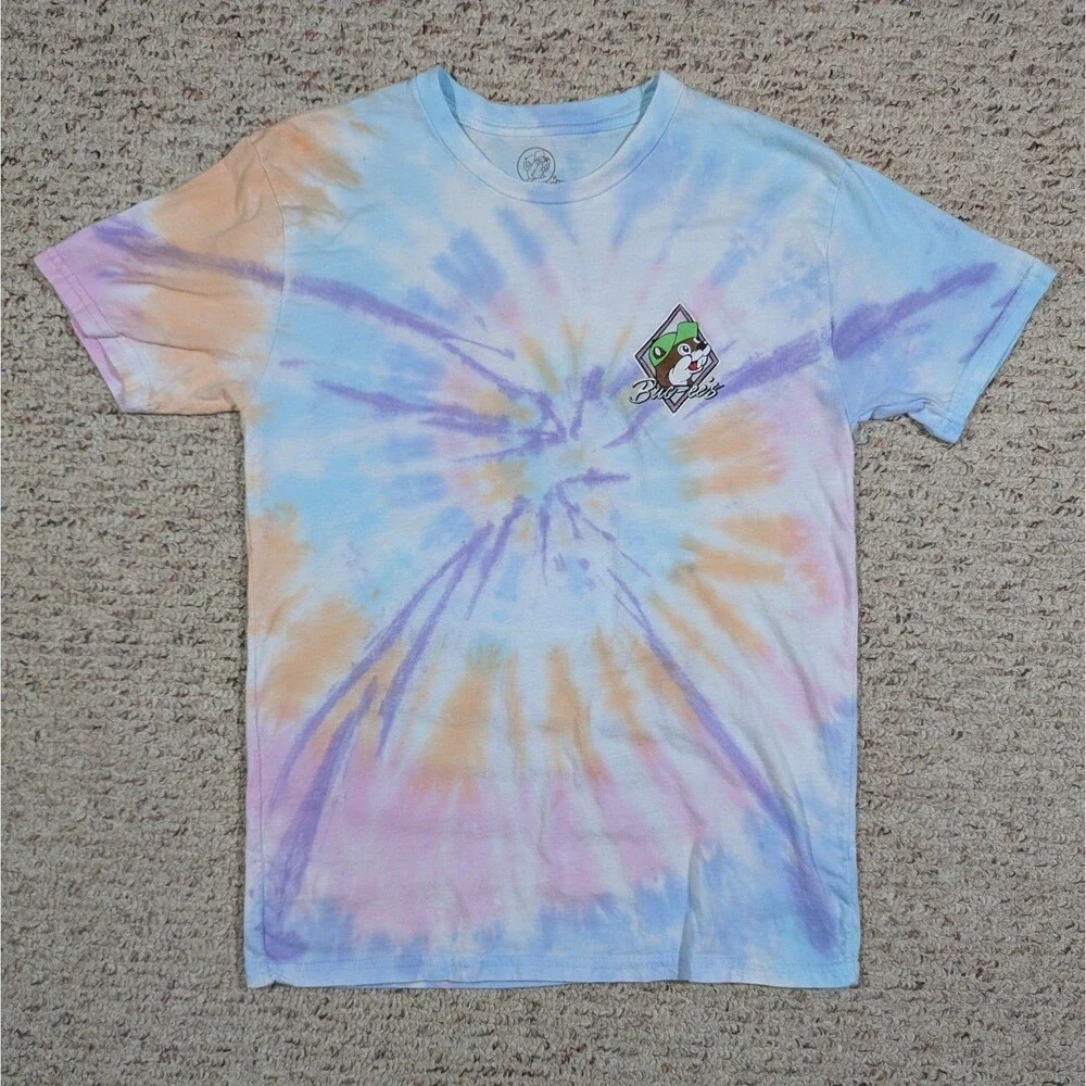 Buc-ee's T-Shirt Tie Dye No Worries 2-Sided Adult MEDIUM Pastel Retro 80s Vibe - Picture 2 of 5